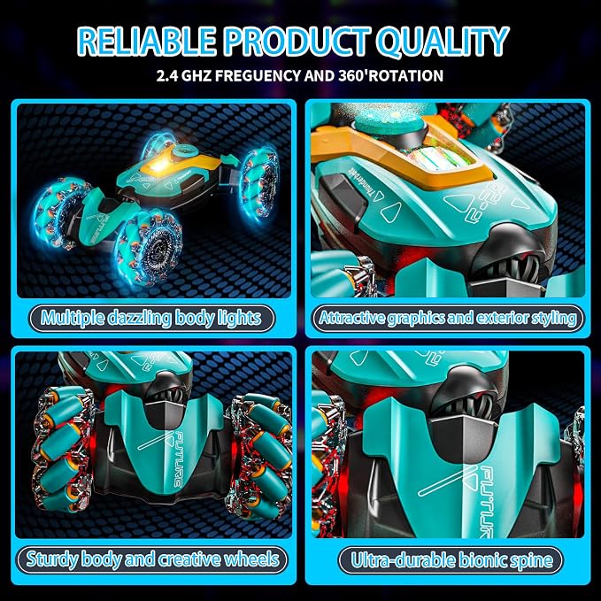 Gesture Sensing RC Stunt Car,Remote Control Car Toys for Ages 5-7-13,with Lights Music Spray,4WD 360° Spins All Terrains Kids Toys RC Cars,3-6 Year Old Boy Birthday Gift & 3-12 Best Gift for Kids
