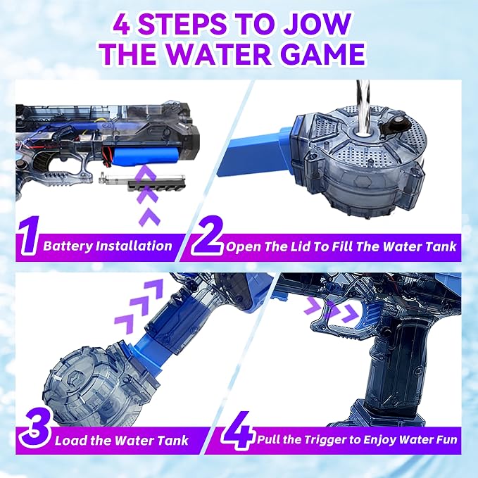 Electric Water Guns for Kids Adults, 2 Pack Automatic Squirt Gun with LED Light-Up Muzzle, 500CC Tank, 28FT Long Range Water Blaster, Waterproof Summer Pool Party Toy