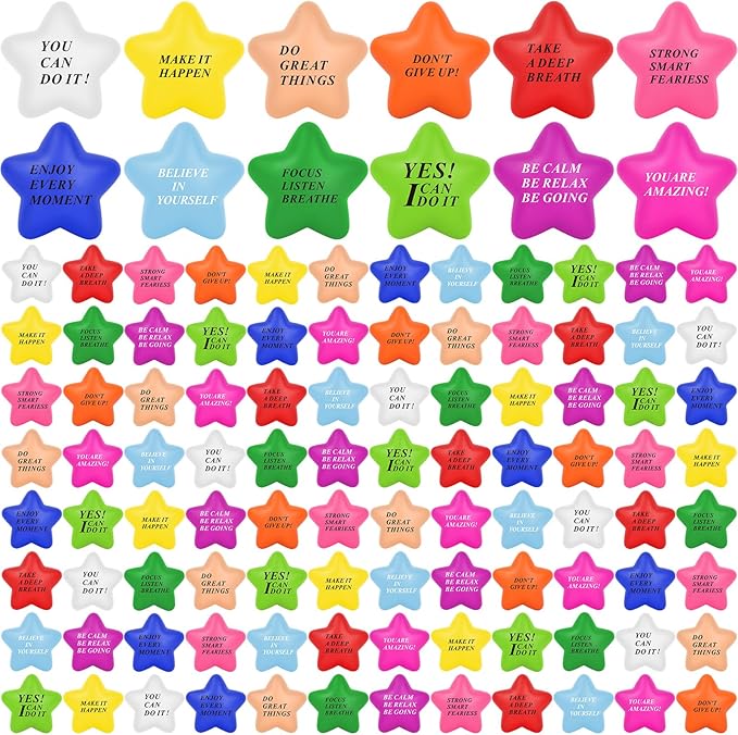 96 Pieces Star Motivational Stress Balls 2 Inch Inspirational Stress Relief Ball Bulk Hand Exercise Balls Encouraging Blue Foam Balls Anxiety Small Balls with Quotes for Kids Adults Teens, 12 Styles