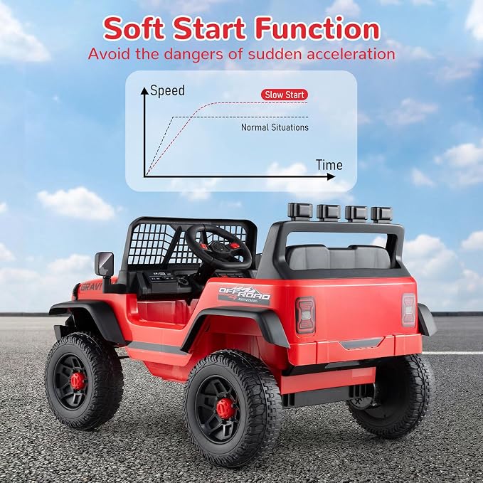 OLAKIDS 24V Ride on Car with Remote Control, Bluetooth, LED Lights, Horn, Spring Suspension, High/Low Speeds, Soft Start for Kids Aged 3+ (Red)