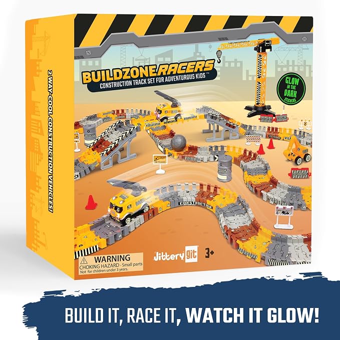 JITTERYGIT Construction Race Track Site Toy - Including Sandbox Vehicles, Trucks, Excavator, Bulldozer, Dump Truck, Crane - Birthday Gift for Kids, Boys, Girls, Toddlers for Ages 3 4 5 6 7 8 Year Old