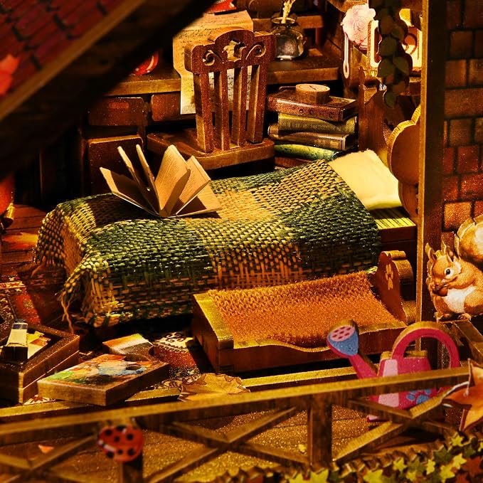 Book Nook Kit, DIY Miniature House Dollhouse Kit 3D Puzzle for Adults | Booknook Bookend Bookshelf Decor Tiny House Model Build with Puppy Diorama, Gifts for Family and Friends