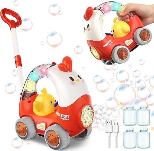 Bubble Machine for kids, USB Rechargeable Bubble Blower with Adjustable Handle, Leak-Proof Outdoor Push Bubble Machine for Toddlers 1-3, Bubble Toys for 1-5 Year Old Boy&Girl Parties Birthday