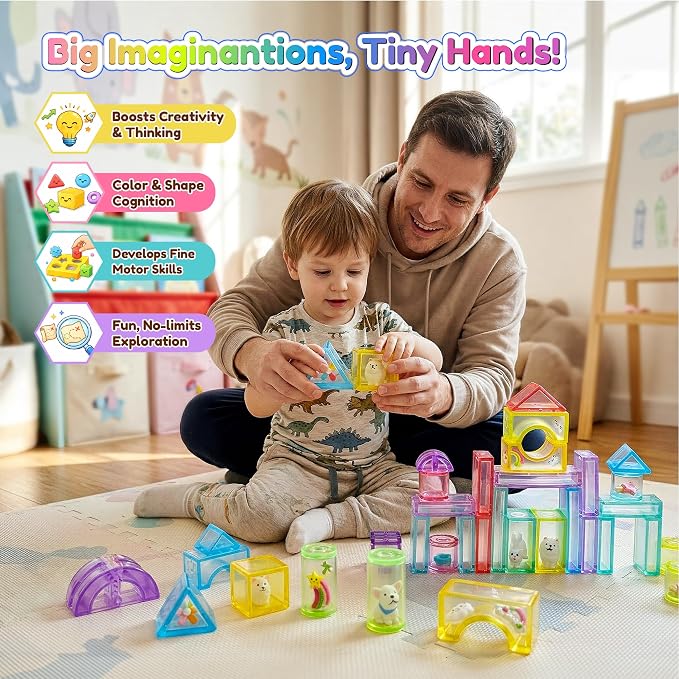Gummy Bloc 33PCS Sensory Building Blocks for Toddlers,Soft Squishy Montessori Stacking Toy, House Garden Theme, Squeezable & Stretchable Fidget Blocks for Creative Play,Educational Preschool STEM Toy