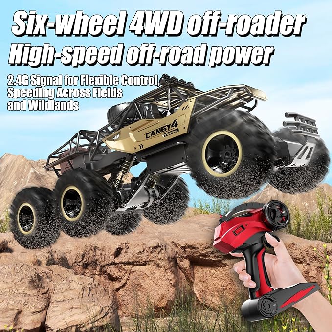 Jiakora Remote Control Monster Truck, RC Cars Rock Crawler RC Truck with 2 Rechargeable Batteries, Metal Exterior & LED Lights, Large Boy Toys for Ages 4-7, 8-12 & Adults Great Gift