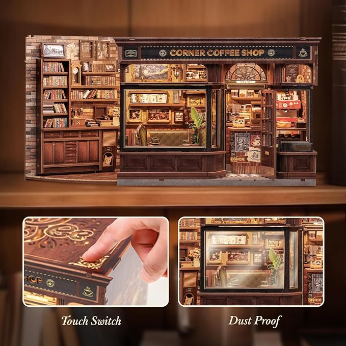 CUTEBEE Book Nook Kit, DIY Miniature Dollhouse Kits for Adult and Teens, 3D Wooden Puzzle, Mini Booknook Tiny House Model Building Kit, Decorative Bookend with LED, Craft Gifts for Family, Friends