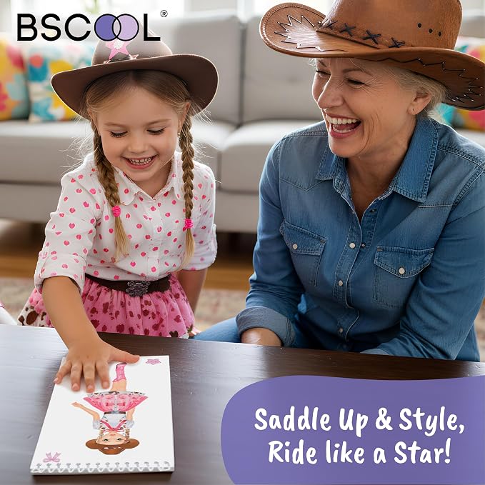 BSCOOL Sticker Dress up Cowgirl - Sticker Activity Book for Kids. Learn Girls Fashion Design with Stickers and Guides for Kids 5 and up. Little Designer Creativity Book