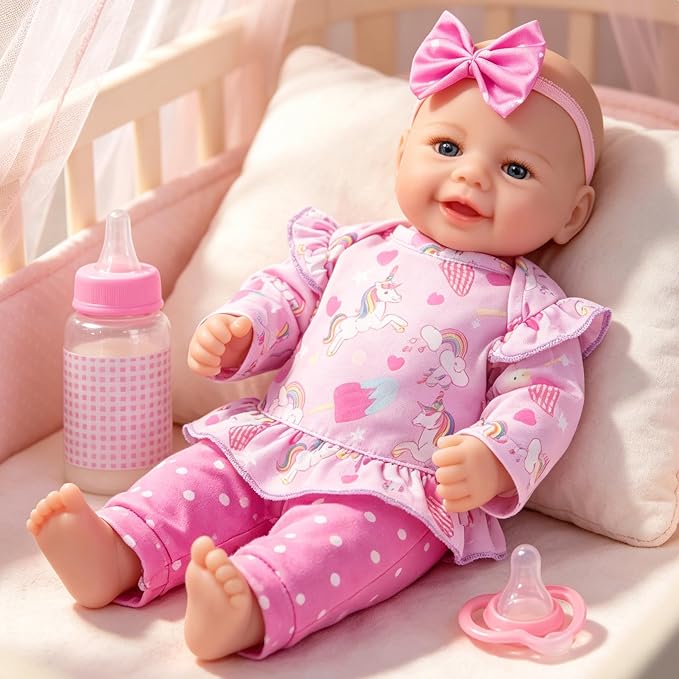 Milidool Baby Dolls - 17Inch Cute Realistic Baby Doll Poseable Smiling Real Life Baby Dolls with Complete Accessories for 3+ Years Old Gifts