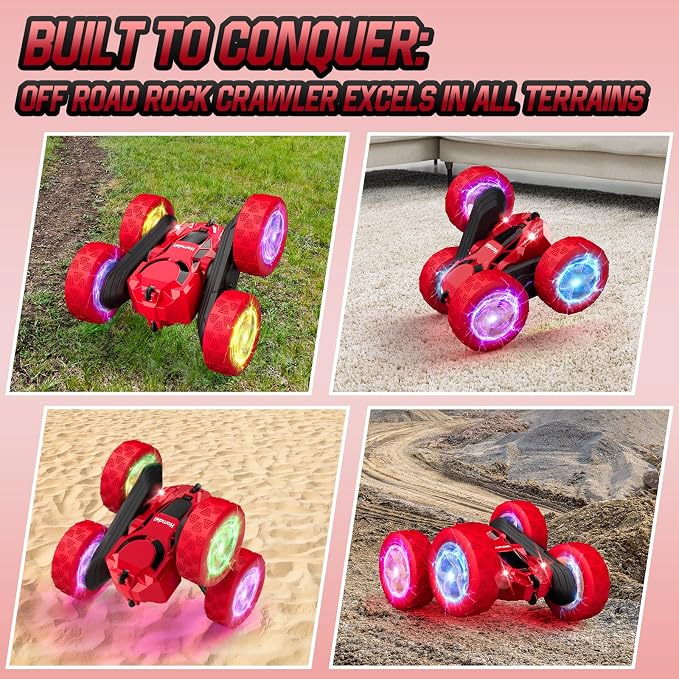 Hamdol Remote Control Car for Kids Ages 6-12, 4WD RC Stunt Car with LED Lights & 360° Flips, 2.4GHz Fast Electric Toy Vehicle, Upgraded Battery, Birthday for Boys Ages 8-10