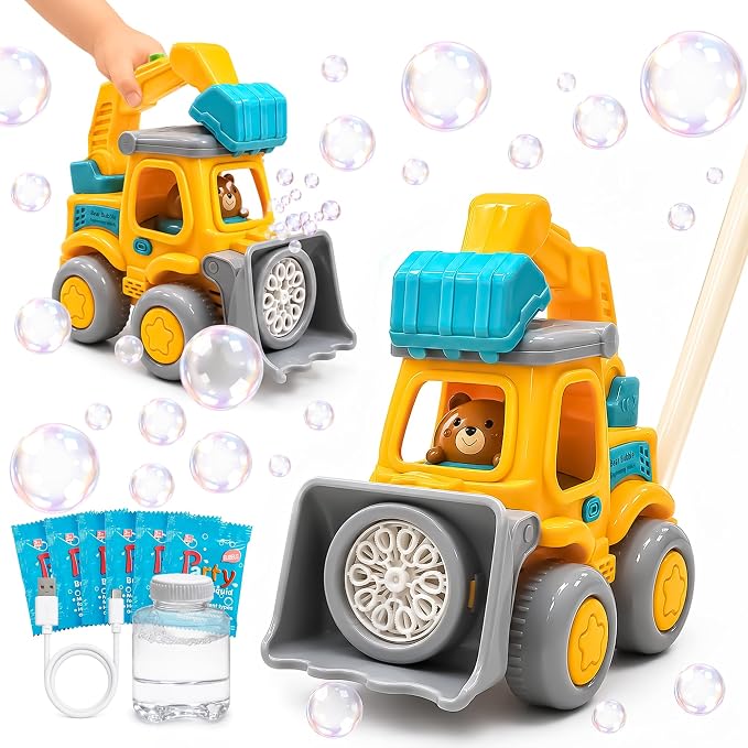 Excavator Automatic Bubble Machine for Toddler Kid Toy 3 4 5 6 7 8 Year Old Little Boy Girl Gift Lawn Mower Maker Blower Summer Outdoor Push Toys Easter Christmas Birthday Present