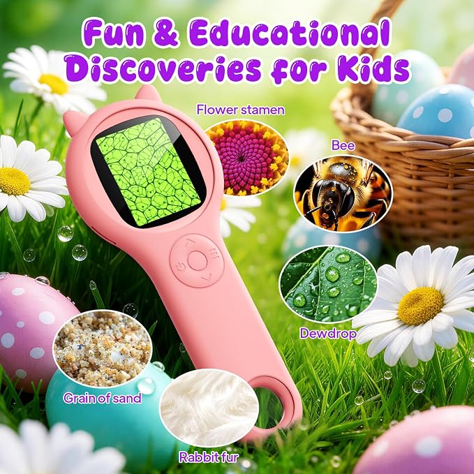Kids Microscope for Girls, 500X Portable Digital Microscope with 2" IPS Screen, Cute STEM Learning Toy, Birthday Gift for Girls Age 5-12 (Pink)