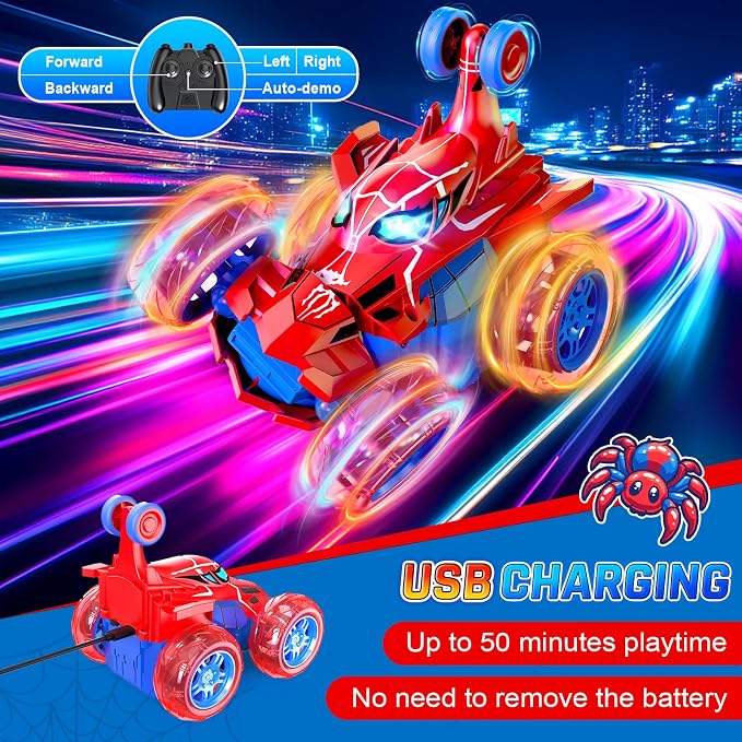 Remote Control Car for Boys - 360° Rotates and Flips 4WD Remote RC Stunt Cars for Kids, 2.4GHz RC Car with LED Lights, Easter Birthday Gift for Boy 3 4 5 6 7 8 9 13 Year Old
