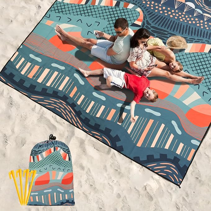 WIWIGO Beach Blanket Waterproof Sandproof Beach Mat 79" X 83"/10'x9'for 2-8 Adults Quick Drying Outdoor Picnic Mat Beach Accessories for Travel, Camping, Hiking