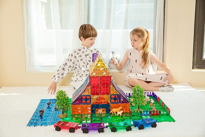 MEGAGONTILES 182PCS Premium Magnetic Tiles Set | STEM-Authenticated Magnetic Building Blocks | Educational Construction Toy for Kids Ages 3–8 (Boys & Girls)