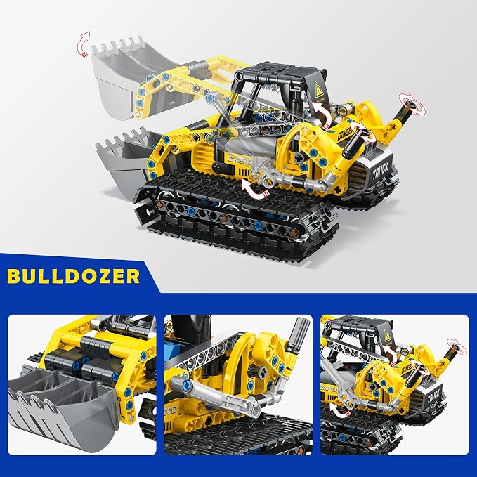 2-in-1 Excavator & Bulldozer Building Kit - 399 Pieces STEM Educational Construction Toys for Kids, Creative Birthday Gift Idea