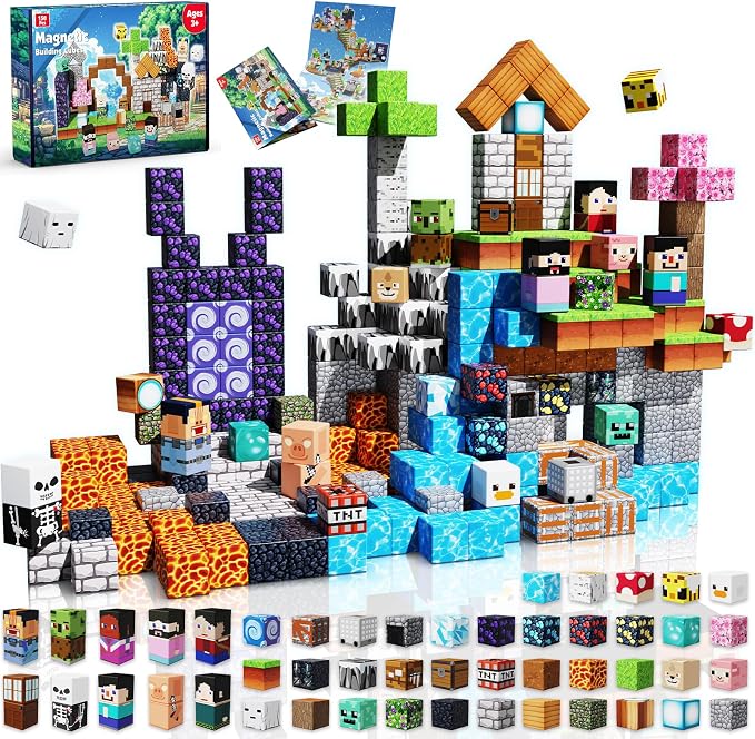 Magneverse 150 PCS 0.8in Magnetic Blocks - Magnet Toys, Magnetic Building Blocks Cubes, Stacking Magnets, School STEM Toys Birthday Gifts for Boys and Girls Age 3+ Years Old (Theme: Adventure World)