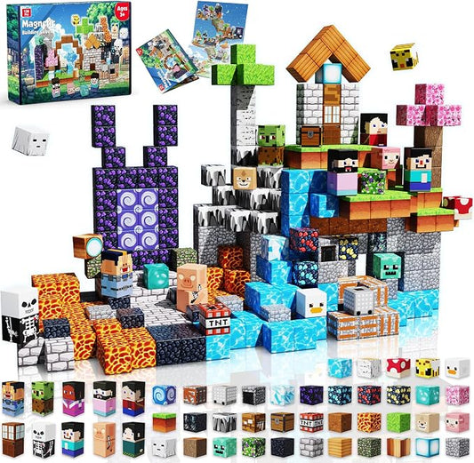 Magneverse 150 PCS 0.8in Magnetic Blocks - Magnet Toys, Magnetic Building Blocks Cubes, Stacking Magnets, School STEM Toys Birthday Gifts for Boys and Girls Age 3+ Years Old (Theme: Adventure World)
