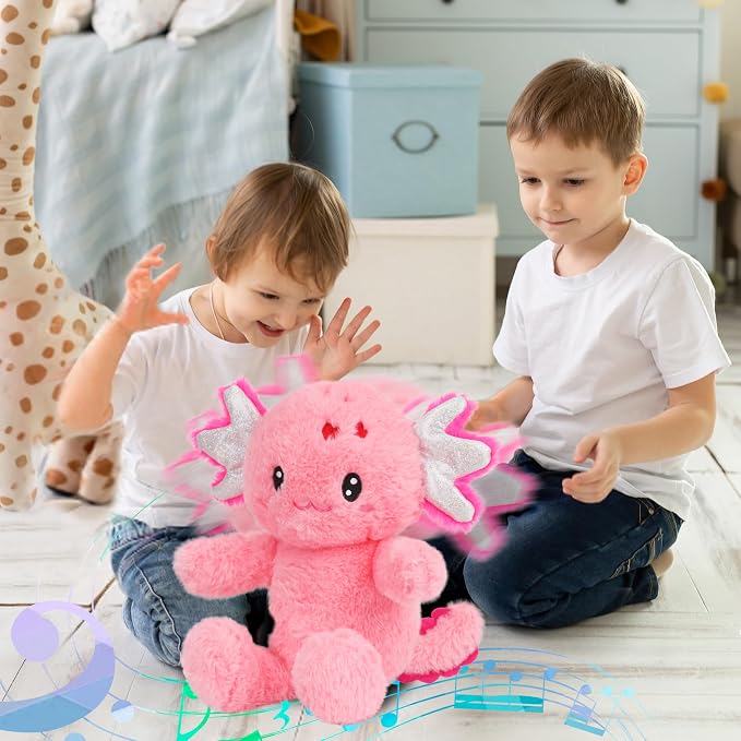 Talking Axolotl Repeat What You Say Musical Stuffed Animal Shaking Singing Plush Toy Electric Interactive Animated Salamander Plushies for Kids Girls Boys Birthday