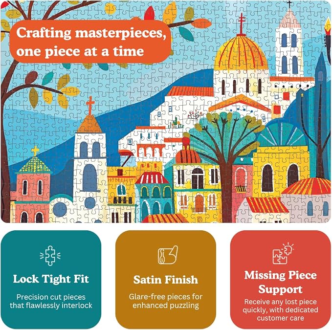Cross & Glory - Charming Barcelona in Bloom - 1000 Piece Jigsaw Puzzle for Adults | Colorful Floral Folk Art Puzzle for Barcelona Lovers and Art Enthusiasts