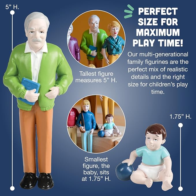 Creative Minds Marvel Education Caucasian Family Toy Figure Set for Kids Ages 3+, Set of 8 Inclusive and Diverse Dollhouse Toy Figurines, Multicolor
