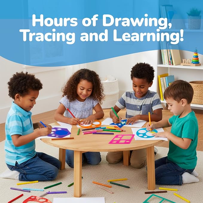 Karty Thick Shape Stencil Set with Case, 10pcs Sturdy Plastic Drawing Templates for Kids, Teacher Classroom Supplies and Preschool Arts & Crafts, Colorful Learning Kit for Toddlers Ages 4+