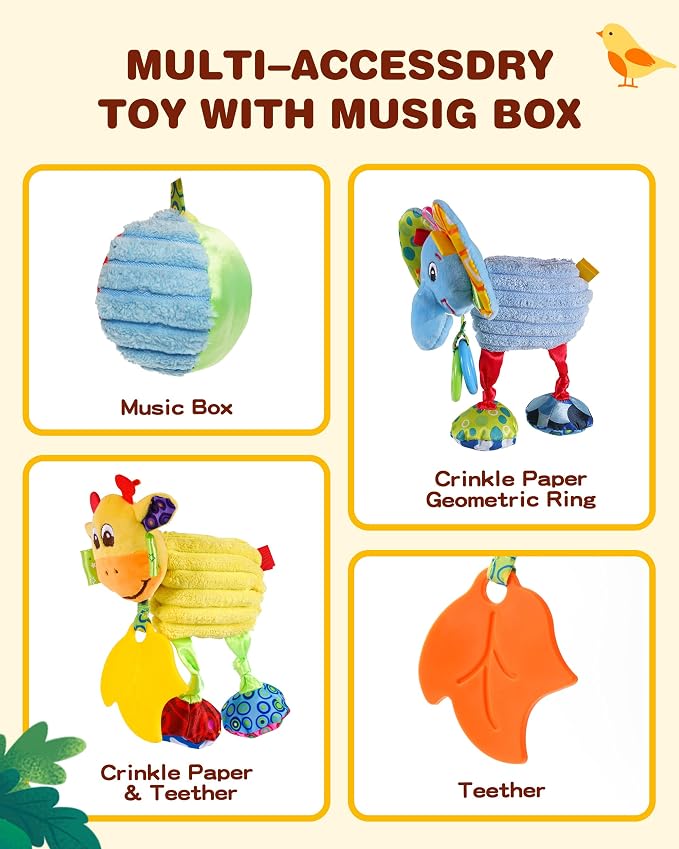 Jollybaby Crib Stroller Car Seat Toys for Baby 0-3-6-9-12 Months, Tummy Time Hanging Sensory Toys for Newborn with Music Box and Teether, Spiral Carseat Toy for Infant Boys Girls Gifts (Giraffe)