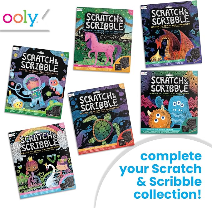 Ooly Scratch & Scribble Travel Crafts for Kids – 1pc Art Kit, Portable Car & Airplane Activity, 8 Scratch Cards + Wooden Stylus + Stickers, Ages 6+ – Colorful Safari