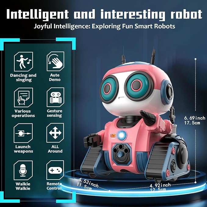 BYTEWAR Robot Toys for Boys Girls, Rechargeable RC Robot with Intelligent Programming Function, Gesture Sensing,Auto-Demonstration, Gift for Kids Age 3+(Pink)