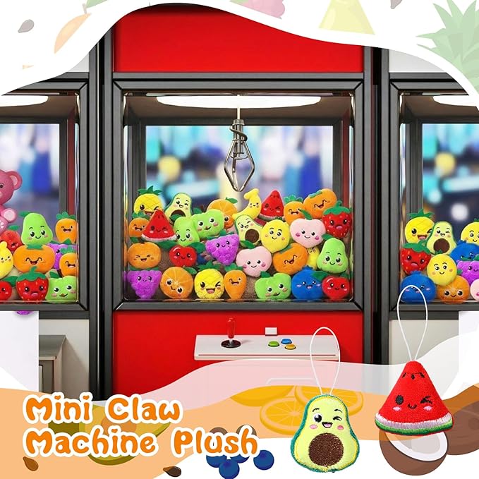 Libima 150 Pcs Mini Stuffed Animals Sea Animal Fruit Plush Keychain Set for Carnival Birthday Classroom Prizes Decoration for Clothes (Fruit)