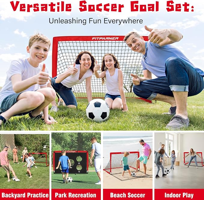 Soccer Goal,Backyard Soccer Goals for Kids 2 Pack,4x3/6x4 FT Portable Toddler Soccer Nets with Target,Ball & Cones,Soccer Training Equipment for Kids Youth Outdoor Games,Sports,Play
