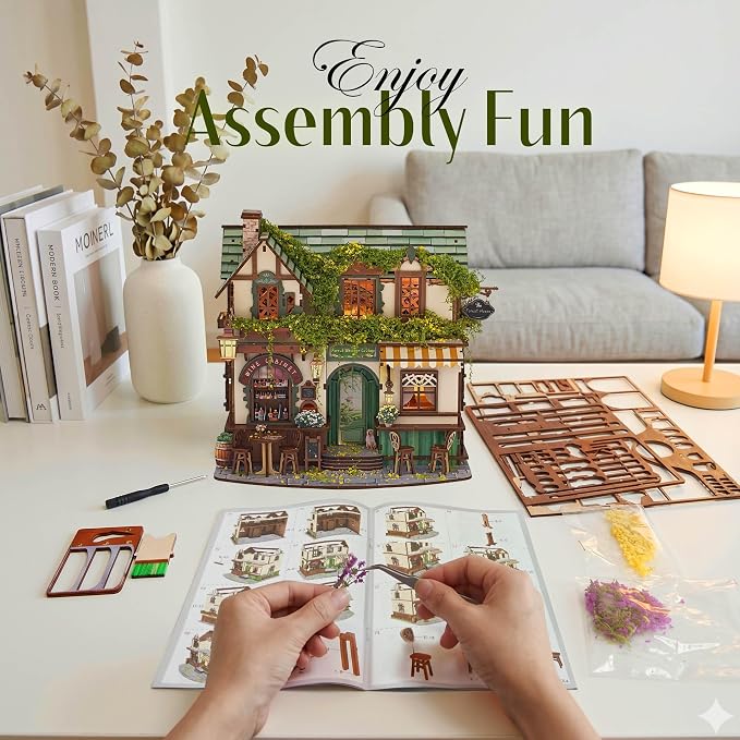 No Glue Needed DIY 3D Miniature House Kit for Adults | Beginner-Friendly,No Glue Snap-Fit Assembly,Atmospheric lighting,Step-by-Step Manual,Gift for Book Lovers