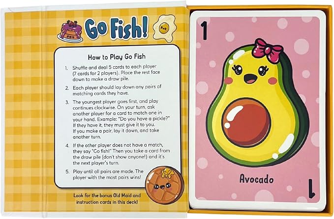 Cottage Door Press Totally Awesome Go Fish Kawaii Card Game for Kids with 48 Adorable Food Character Cards for 2 to 4 Players