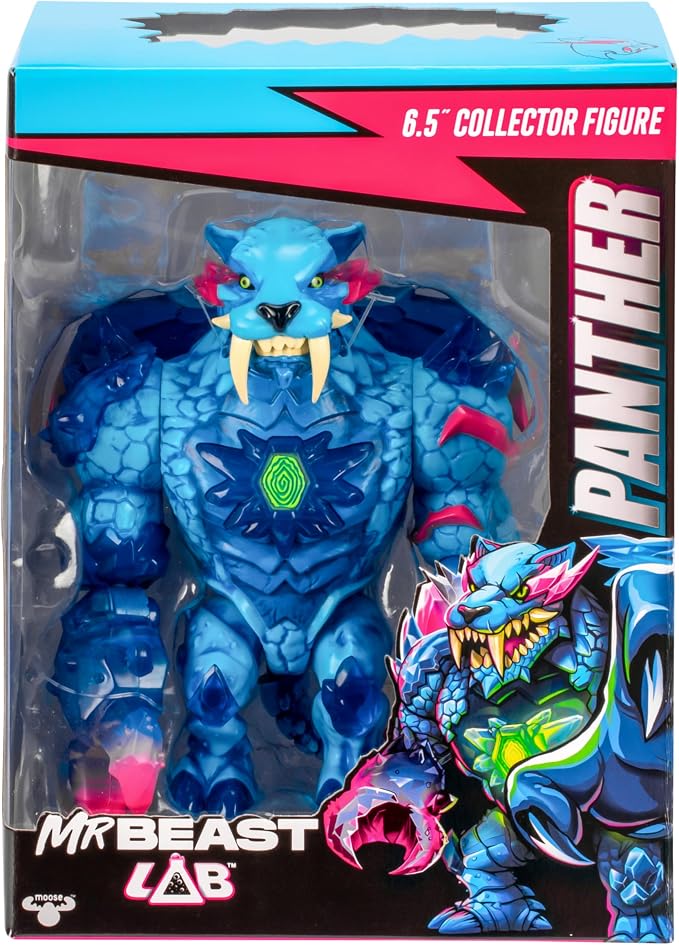 MrBeast Lab Apex Beast Panther Collector Figure, 6.25" Tall, with Extreme Detailing, Premium Packaging, 13 Points of Articulation and Chomp Jaw - Styles May Vary