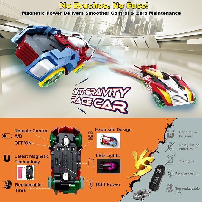 Slot Car Race Track Sets Dual-Player Electric Remote Control Cars Magnetic Cars Racing Game with Hand Controllers Circular Overpass Track Birthday Toys for Boys Kids 6 7 8-12
