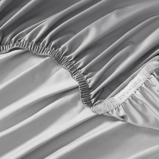 Linen Closet Luxury 1200 Thread Count Queen Sheet Set, 4 Pcs, Cotton Rich, Soft Silver, Soft, Durable & Wrinkle Resistant Sateen Sheets, Includes 16" Deep Pocket Fitted Sheet, Home & Hotel Essentials