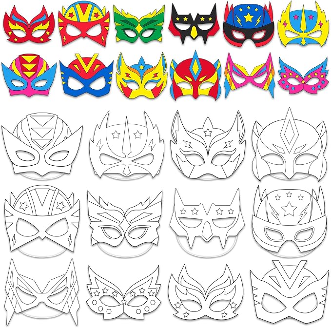 36 Packs super DIY theme hero Masks Hero Theme Crafts Color Your Own Masks heros DIY Paper Mask Arts and Crafts Helmet Paint for Kids Fun Home Activities Masquerade Party Supplies Super Party Favors