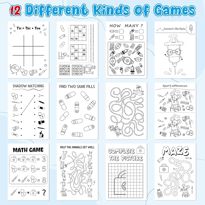 Bulk Medical Activity Books for Kids - 72Pcs Medical Mini Games Coloring Book Set Doctor Nurse Theme Coloring Booklet Include Mazes Word Search Word Scramble Games for Classroom DIY Art Party Favors