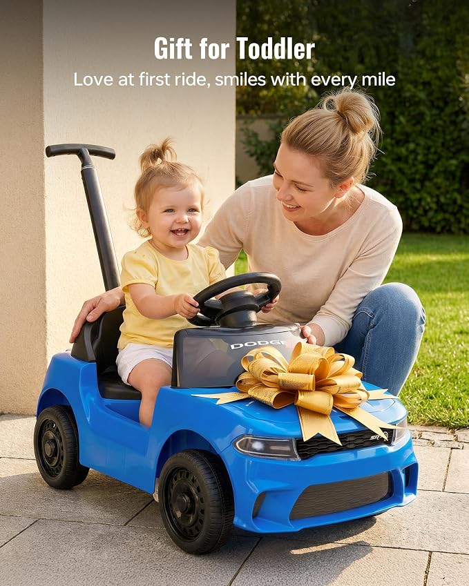 Licensed Dodge Ride on Push Car for Toddlers 1-3 Years with Handle & Music