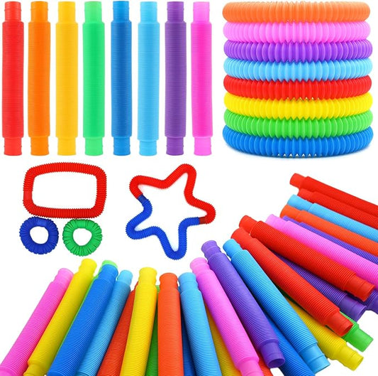 Pop Tubes, 60PCS Fidget Sensory Toys, Party Favors,Birthday Gifts,Goodie Bag Stuffers, Classroom School Reward,Creative STEM Learning & Fun for Toddler Kids(10 Colors)