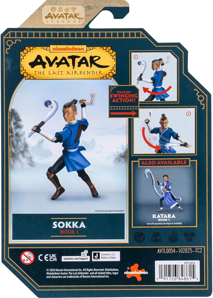 Jazwares Avatar: The Last Airbender Sokka (Book One) - 4.5-Inch Scale Figure with Water Whip and Battle Action