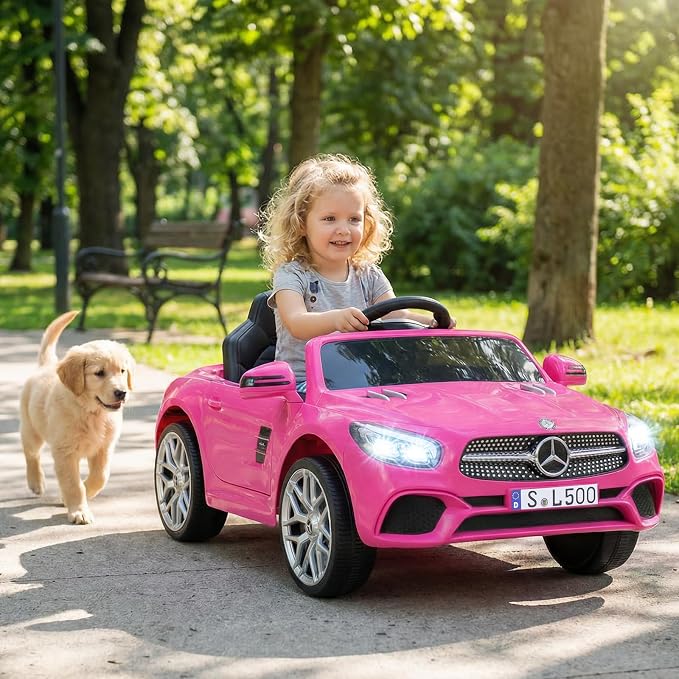 Costzon Ride On Car, 12V Licensed Mercedes Benz Electric Vehicles with Parent Remote Control, LED Headlights, Music & Wireless Connection, Kids Car for Boys Girls Aged 3-8 (SL500,Pink)