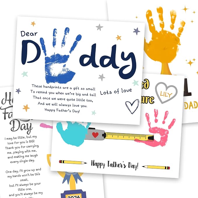 Happy Fathers Day Handprint Kit, Pack 4 DIY Handprint Craft, Personalized Gift for Dad from Kids, Toddler & Preschool Art Activity, Cute Handmade Memory Gifts for Father’s Day