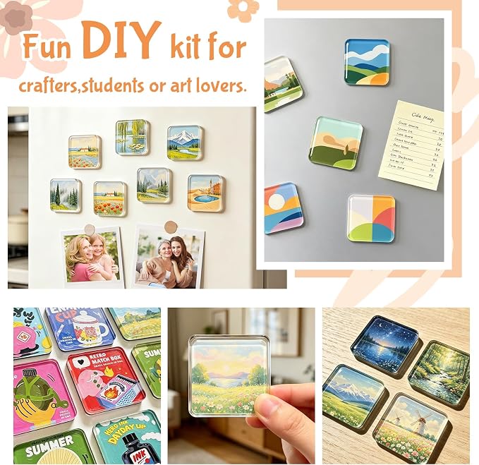 20 Pcs 2x2 Inch DIY Fridge Acrylic Magnet Kit with Strong Adhesive Backing, Square Clear Acrylic Magnetic Set for Crafts, Photo, Kitchen, Cabinets, Party, Classroom & Office