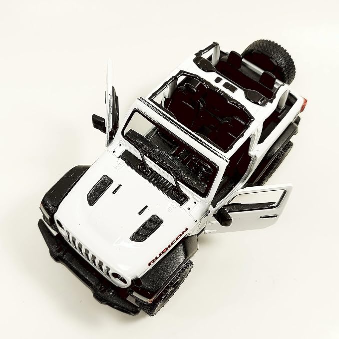 KiNSMART - Jeep Wrangler Rubicon Off Road 4x4 5 inch 1:34 Scale Die Cast Model Replica Toy Car (White Open Top)