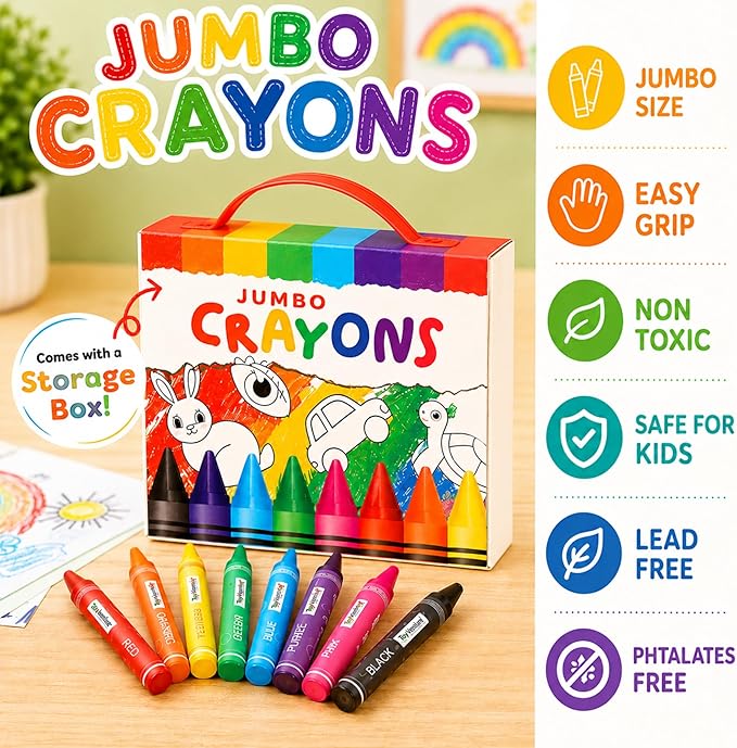 Coloring Books for Toddlers 1-3 with Large Pages & Crayons for Toddlers 1-3, Boys Coloring Book Set Featuring Letters, Numbers, Shapes, Animals & Food Activities, 2 Year Old Workbook Set in Blue Box