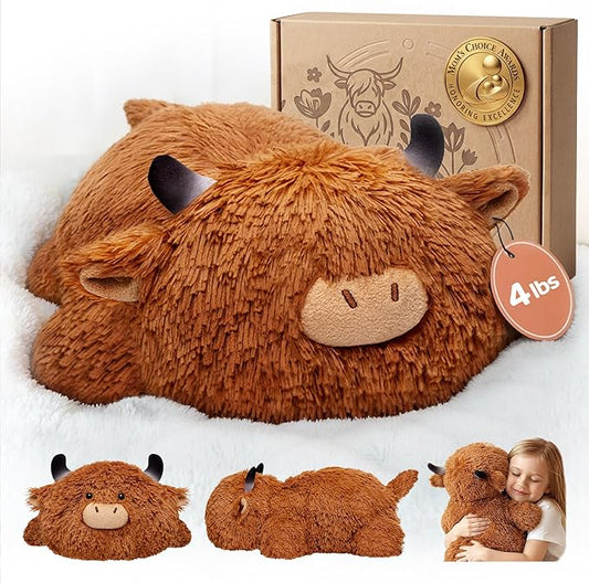 Mewaii Mom's Choice Award | 4 lbs Weighted Stuffed Animals Highland Cow - 23" Heavy Weighted Plush & Stuffy - Realistic Scottish Cow Plushy Gift for Kids & Adults - Large Cuddly Weighted Cow Toy