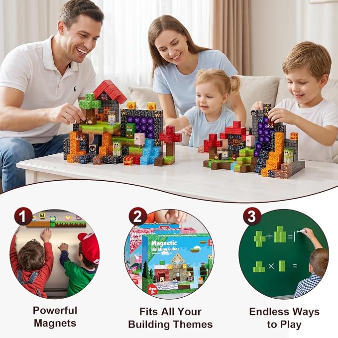 200PCS Magnetic Blocks, Magnetic Building Blocks, 0.78in Magnetic Building Cubes, STEM Game Stacking Toys for Kids, Birthday Gifts for Boys and Girls Age 3+ Years Old