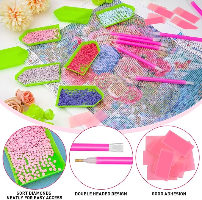 60PCS Diamond Art Painting Tools 5D Diamond Art Wax Accessories with 20 Drill Pen Grip Tray, Diamond Painting Kits for Kids Adults DIY Diamond Painting Crafts