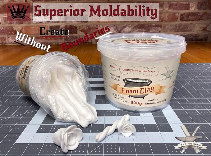 The Foamory Moldable Cosplay Foam Clay (300g White) High Density Air Dry Clay, EVA Foam Sands Paints Easily, Non-Toxic and Safe for Crafts