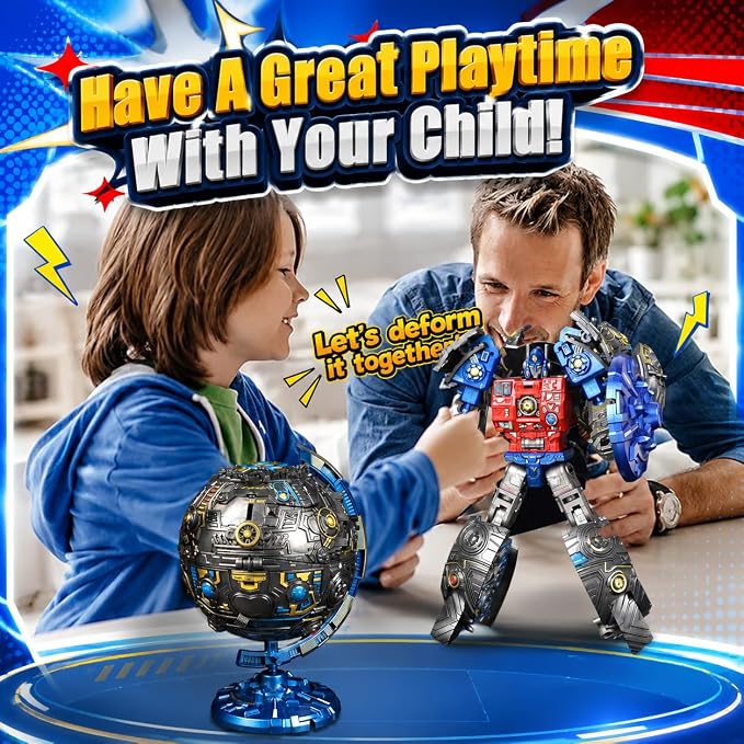 Globe Transforming Toy, 2 in 1 Transform into Robot Action Figure, DIY Transformation Figure Toys for Kids & Adults Action Figures for Boys Party Favors Gift